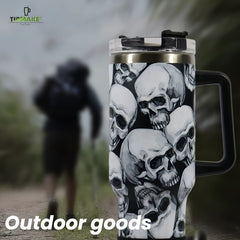 40oz Skull Print Water Bottle Insulated Leak Proof Sports Cup with Handle