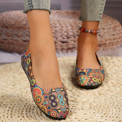 Women's Flower Pattern Slip-On Flat Shoes Lightweight & Comfortable