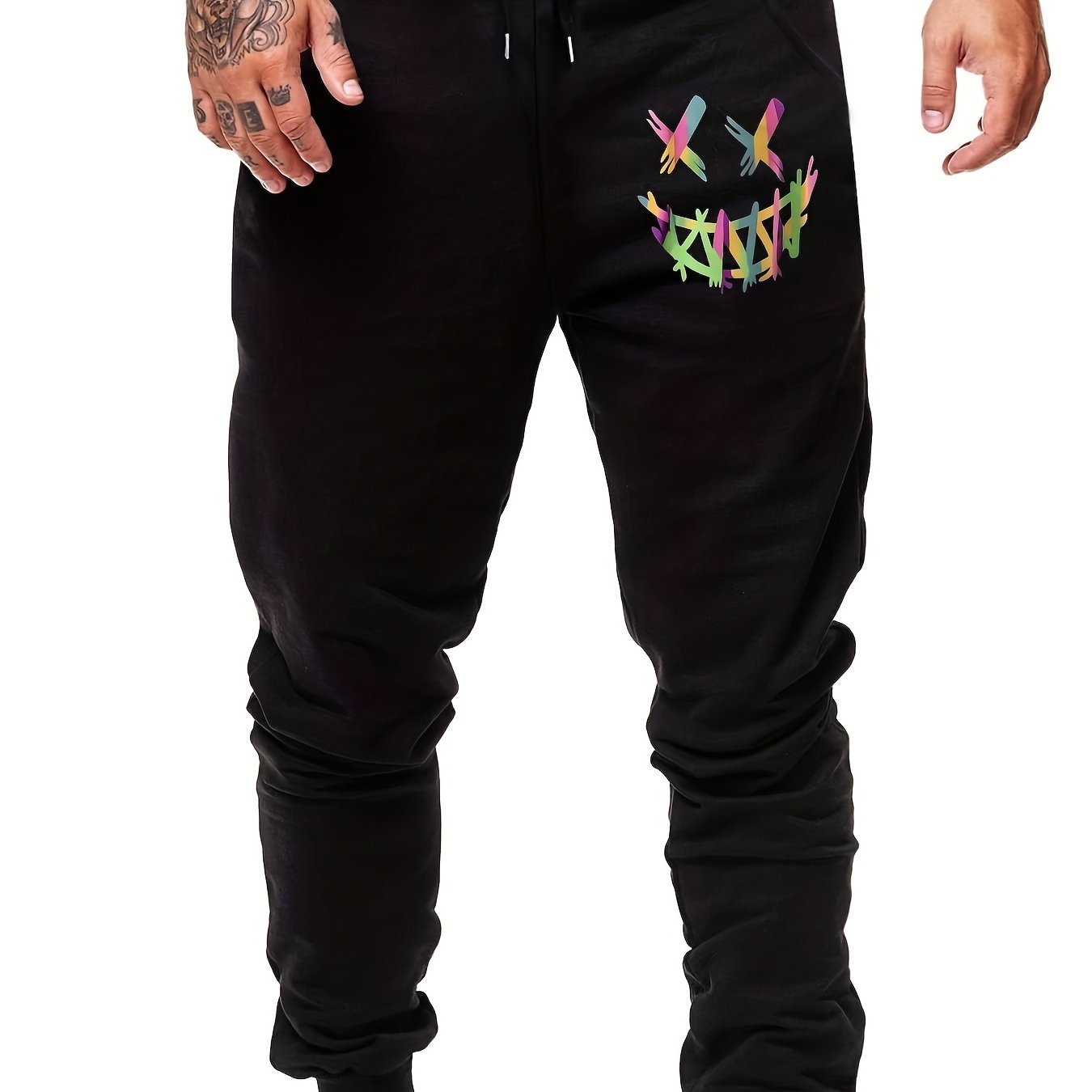 Evil Smile Print Men's Drawstring Sweatpants Loose Casual Comfy Jogger Pants