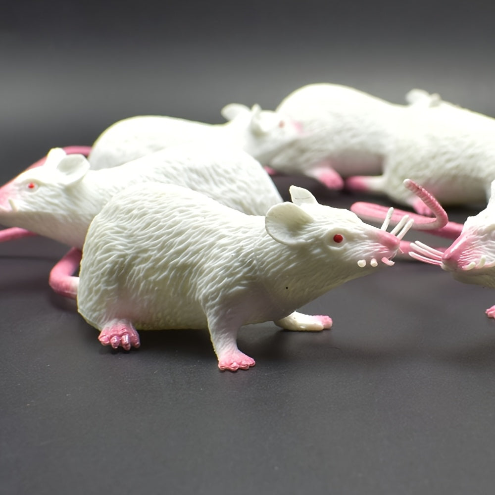 3pcs Mini Mouse Pups Realistic Plastic Toys Grey Fur Pink Accents Glowing Eyes