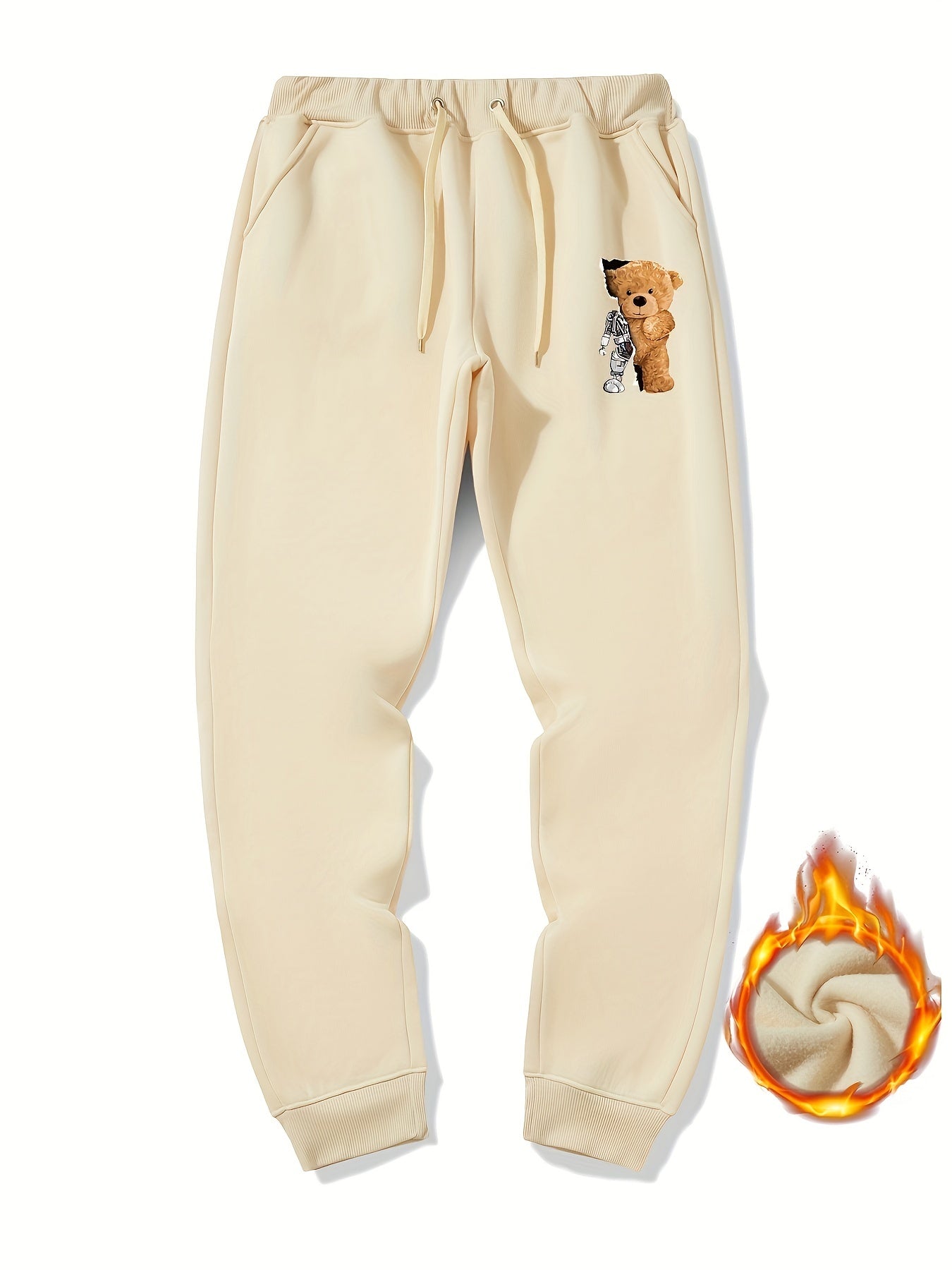 Men's Bear Print Fleece Sweatpants Drawstring Jogger Pants