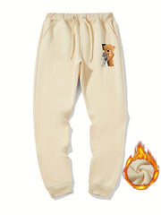 Men's Bear Print Fleece Sweatpants Drawstring Jogger Pants