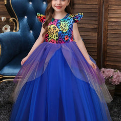 2pcs Ruffled Mesh Dress & Headband Leopard Pattern A Line Dress Halloween