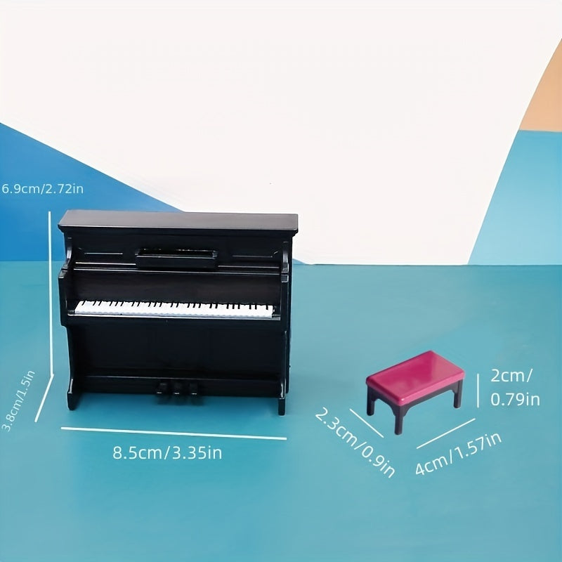 Mini Piano Dollhouse Accessories with Stool and Music Score