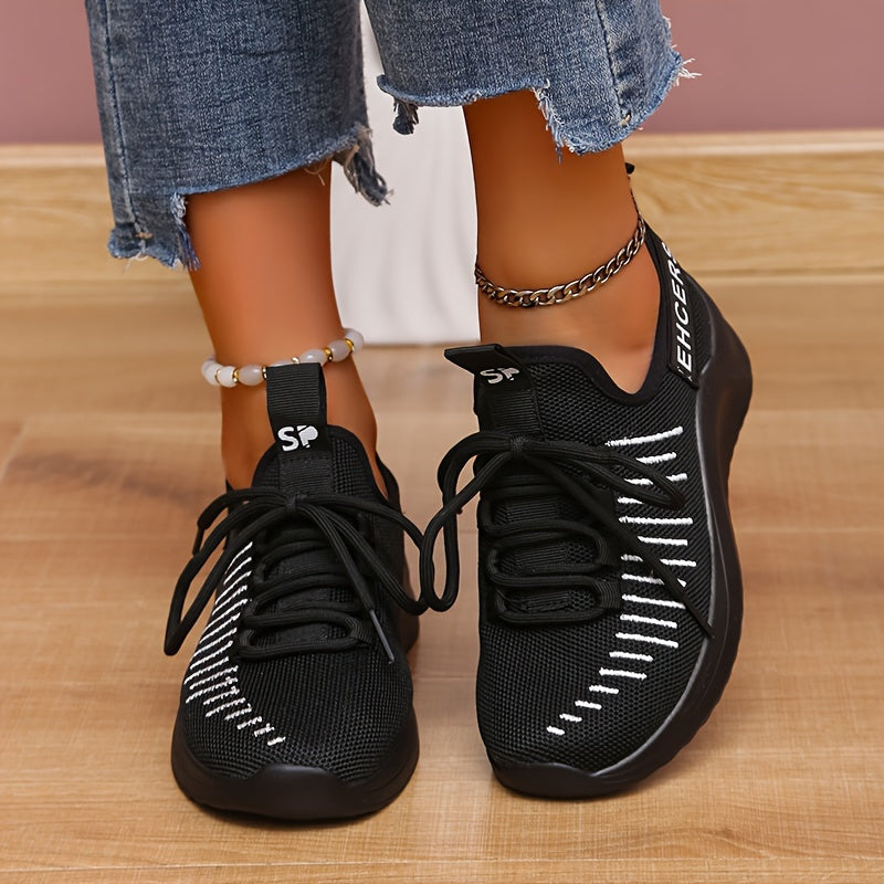 Women's Letter Stripe Athletic Running Shoes Lace up Mesh Sneakers