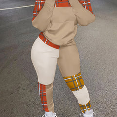 Colorblock Plaid Print Top & Pants Set