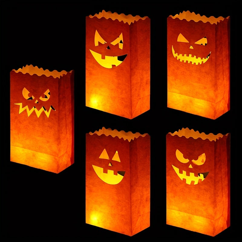 20pcs Halloween Luminary Bags Pumpkin Grimace Patterns
