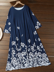 Floral Print Half Sleeve Round Neck Plus Size Casual Dress