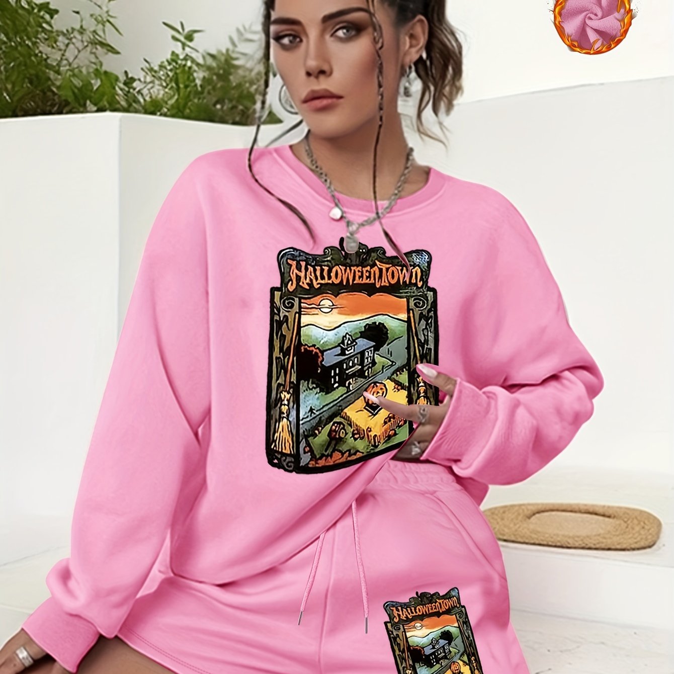 Halloween 2pcs Set Women's Graphic Sweatshirt & Shorts