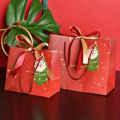 2pcs Portable Christmas Gift Bags With Handles Ribbons Cards