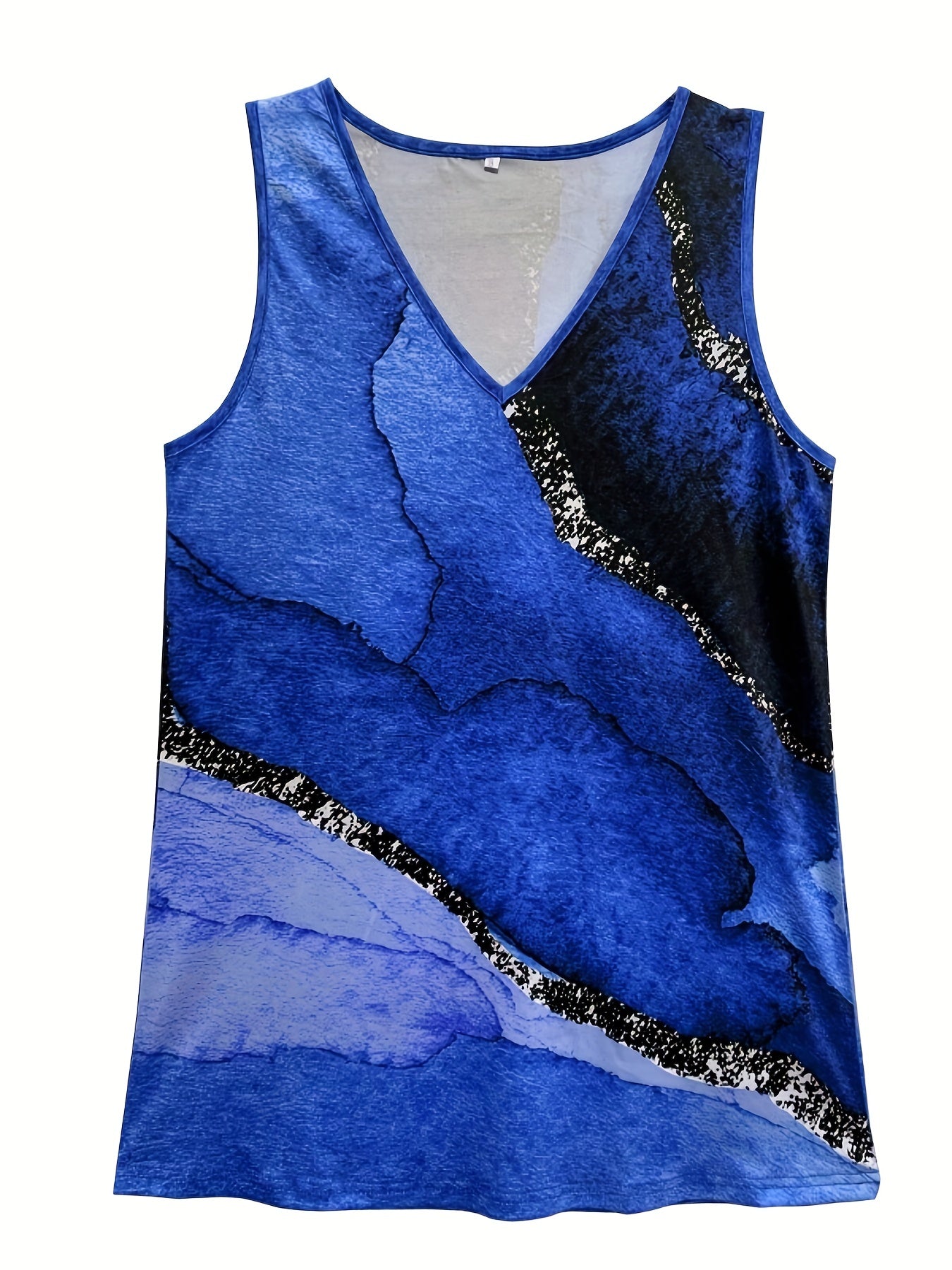 Marble Print Tank Top V Neck Sleeveless Summer Top