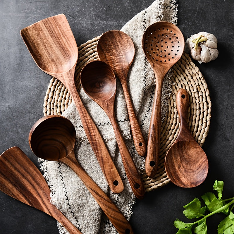 Teak Wooden Cutlery Spoon Cooking Spatula Kitchen Tool Set