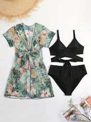 3 Pack Plus Size Vacay Swimsuit Set Women's Plus Bikini & Cover Up 3 Piece Set