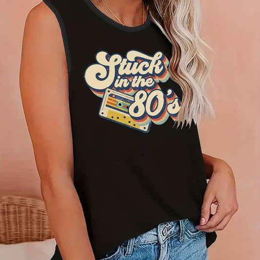 Casual Tank Top Women's Plus Art Letter Print Round Neck