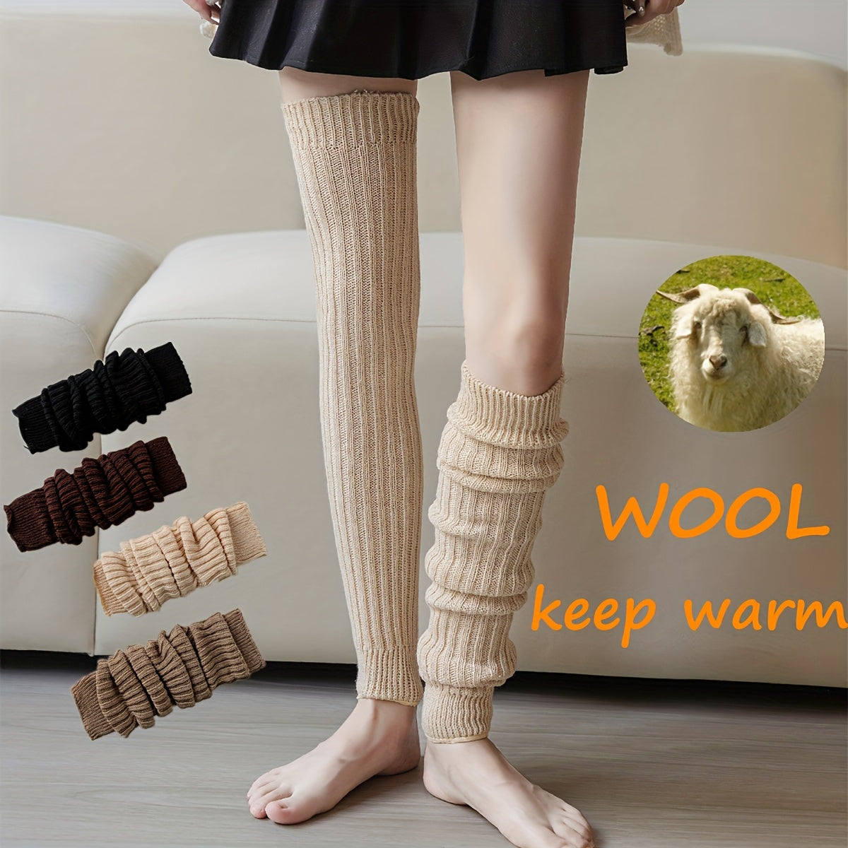 Rib Knit Leg Warmers Solid Crew Socks Women's Stockings