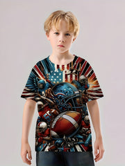 Football 3D Print Boy's Tee Short Sleeve Crew Neck Comfy Sports T-shirt
