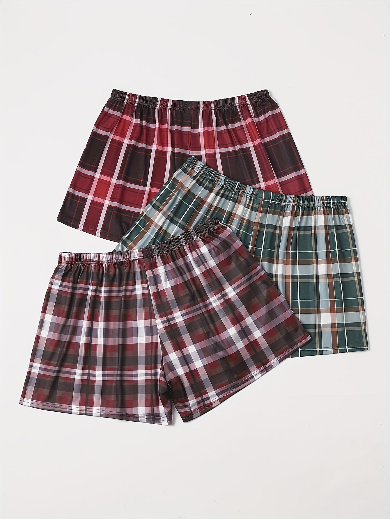 3 Pack Plus Size Plaid Print Lounge Shorts Set