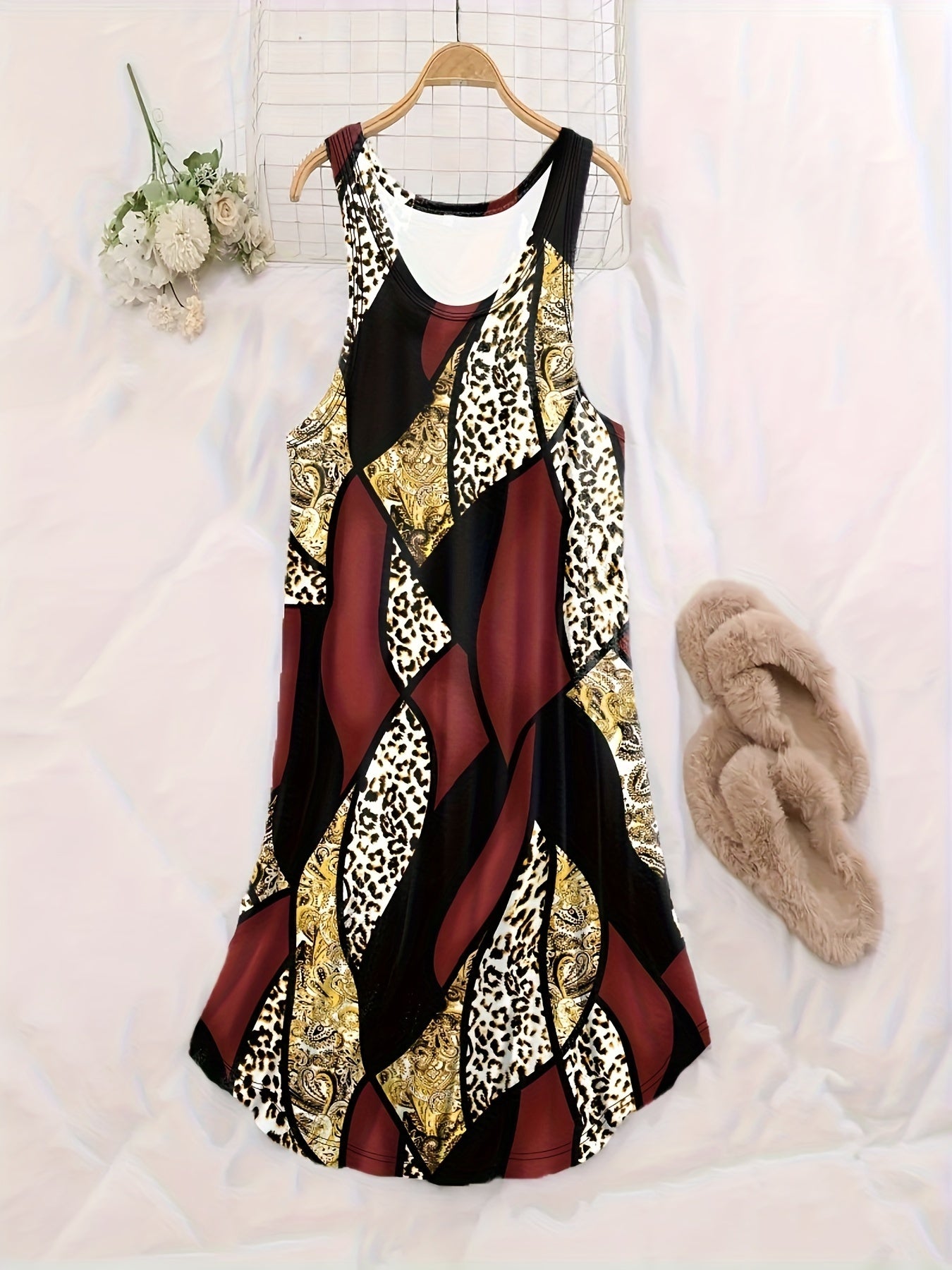 3 PC Plus Size Retro Loungewear Dress Set Leopard & Paisley Print