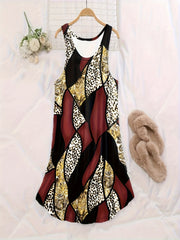 3 PC Plus Size Retro Loungewear Dress Set Leopard & Paisley Print