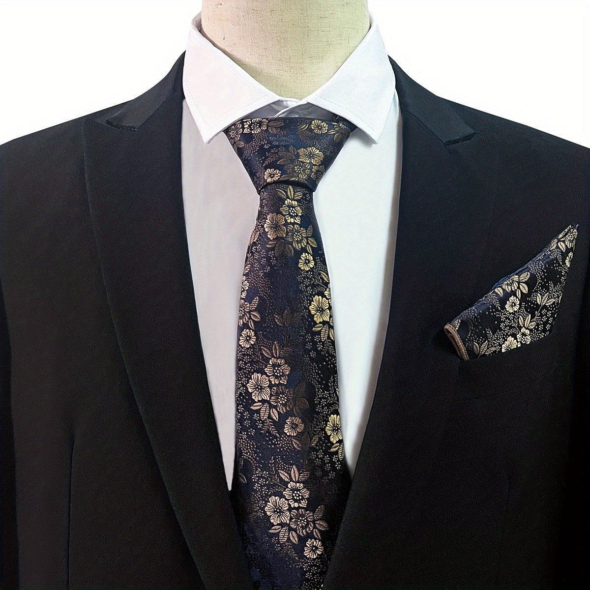Men's Flowers And Leaves Tie & Pocket Square Set