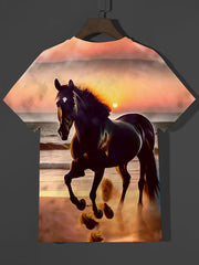 Horse 3d Pattern Print Men's Short Sleeve Comfy T shirt Graphic Tee