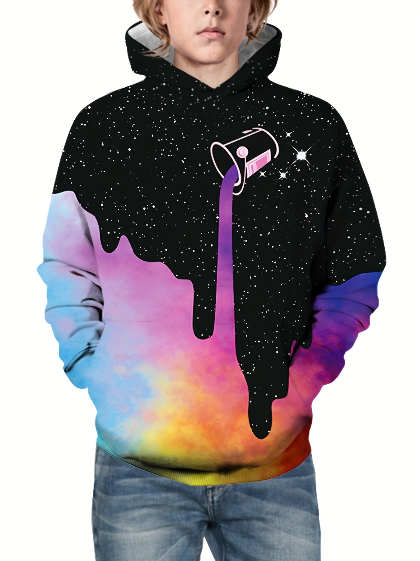 Colorful Starry Night 3D Print Boys Hooded Sweatshirt