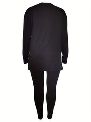 Women's Plus Bear & Letter Print Top & Leggings Set