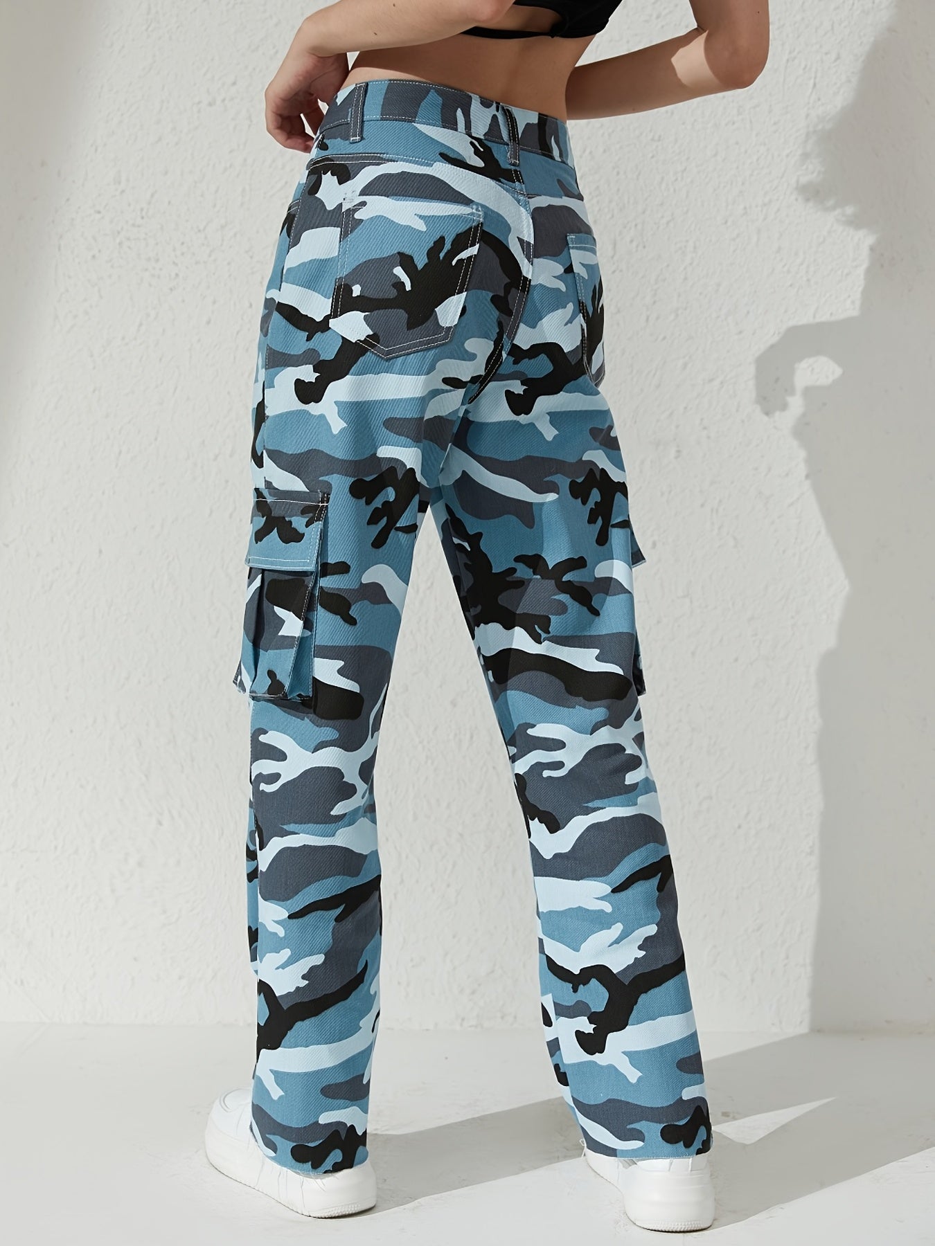 Bird Print Cargo Jeans Street Casual Style Denim Pants