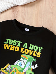 Excavator Pattern Kid's Thermal Sweatshirt Long Sleeve Top