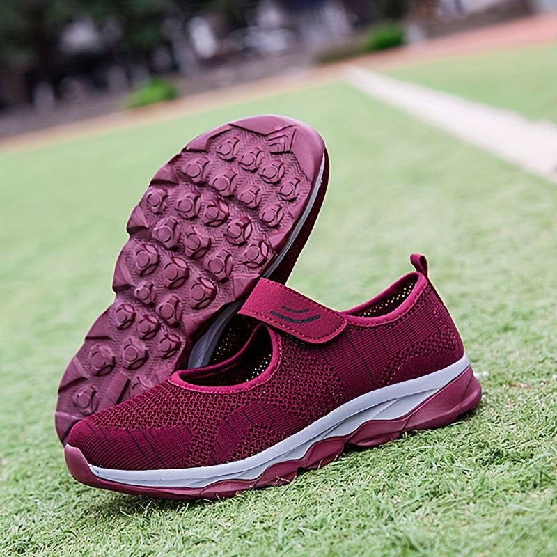 Women's Breathable Knit Sneakers Casual Hook & Loop Outdoor Shoes