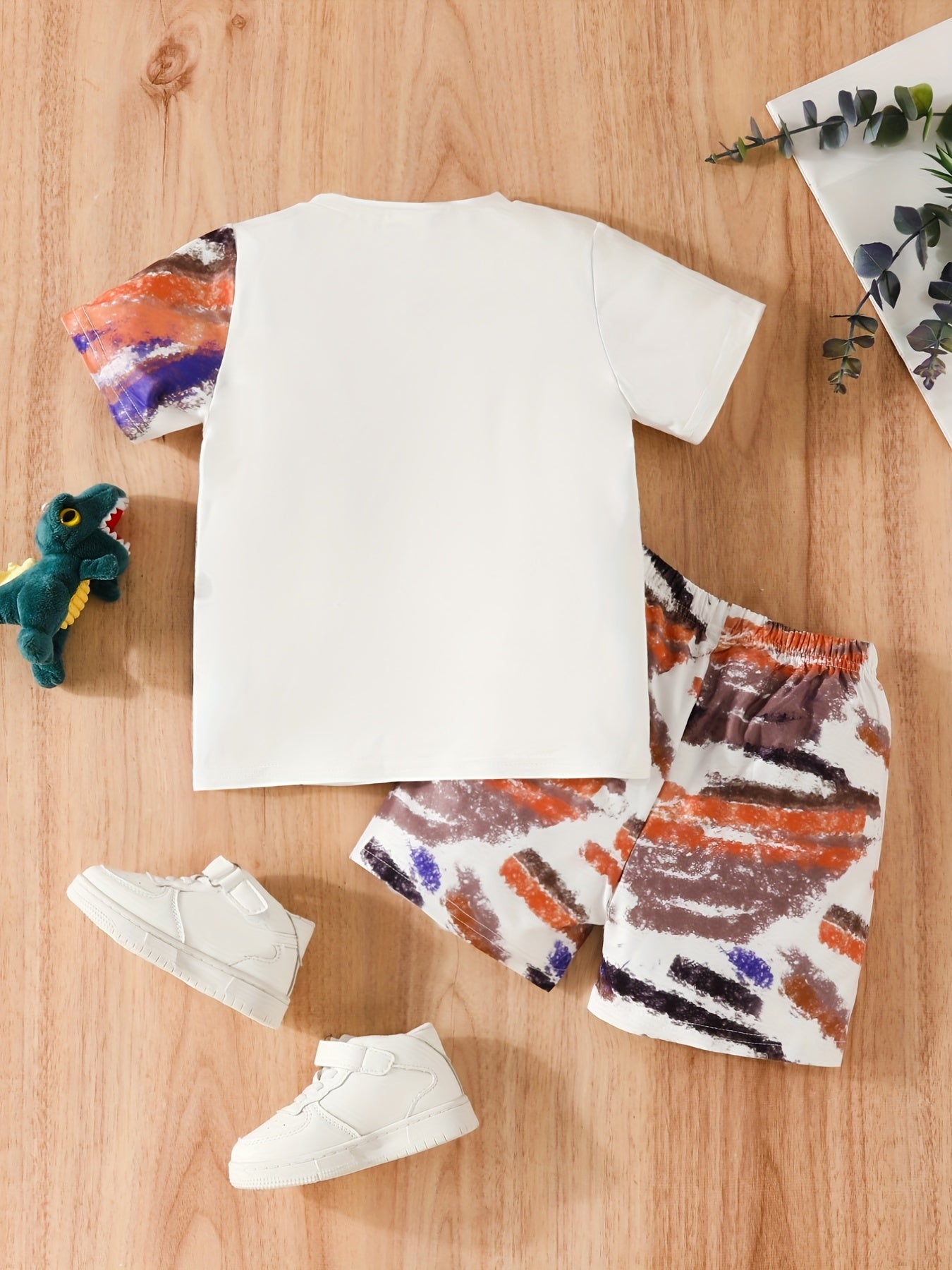 Boys Dino Print T-shirt & Shorts Set - Casual Kids Summer Outfit