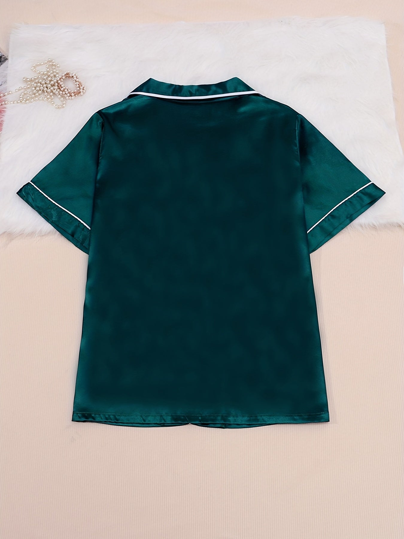 Pajama Set Women's Plus Short Sleeve Button Front Pajama Tops & Pants