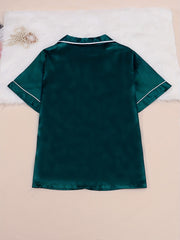 Pajama Set Women's Plus Short Sleeve Button Front Pajama Tops & Pants