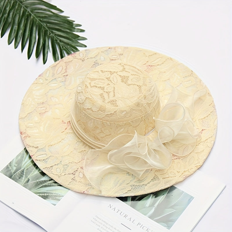 Mesh Flower Lace Sun Hat Solid Bucket Hat