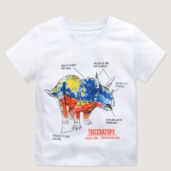 Boys Colorful Triceratops Painting Print T-shirt Kids Cotton Tee Top For Summer