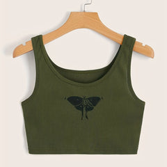 Butterfly Print Tank Top Y2K Crew Neck Summer Sleeveless Top