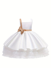 Girls Princess Maxi Dress for Formal Wedding Evening Party with Big Bow