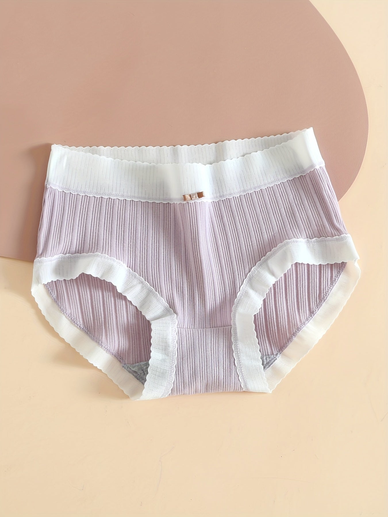Colorblock Mesh Briefs Ribbed Bow High Waist Panties