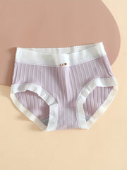 Colorblock Mesh Briefs Ribbed Bow High Waist Panties