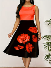Colorblock Floral Print Midi Tank Dress