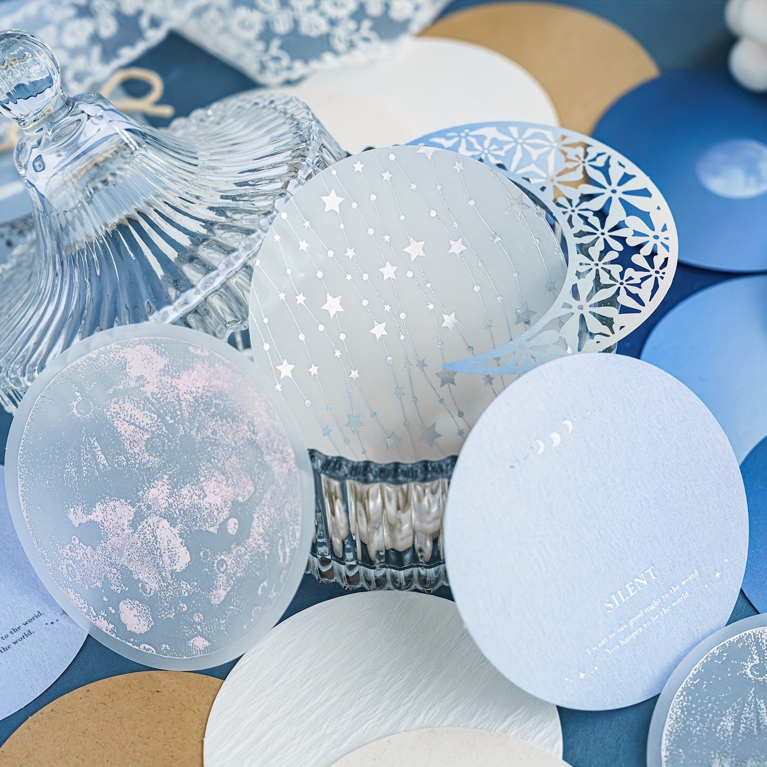 Moon Series Round Paper Light Retro Salt Tied Lace Hand Account Decorative