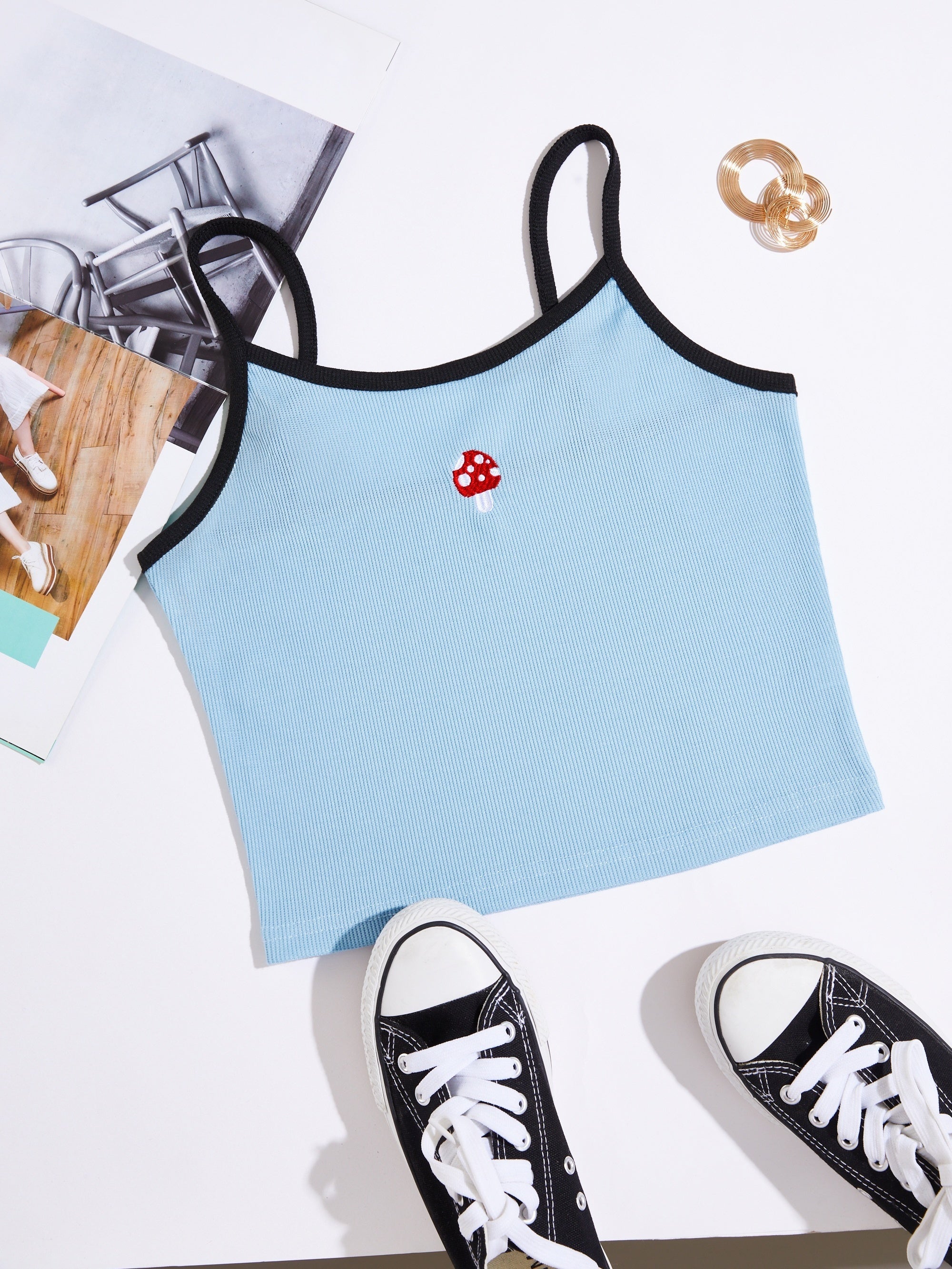 Mushroom Pattern Cami Crop Top Sexy Slim Casual Top For Summer