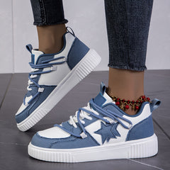 Women's Star Pattern Platform Sneakers Lace Up Outdoor Shoes