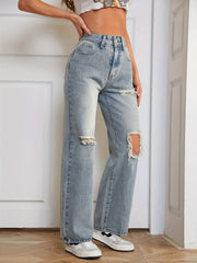 Distressed High Waist Jeans Loose Fit