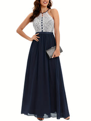Lace Splicing Halter Neck Aline Dress For Party