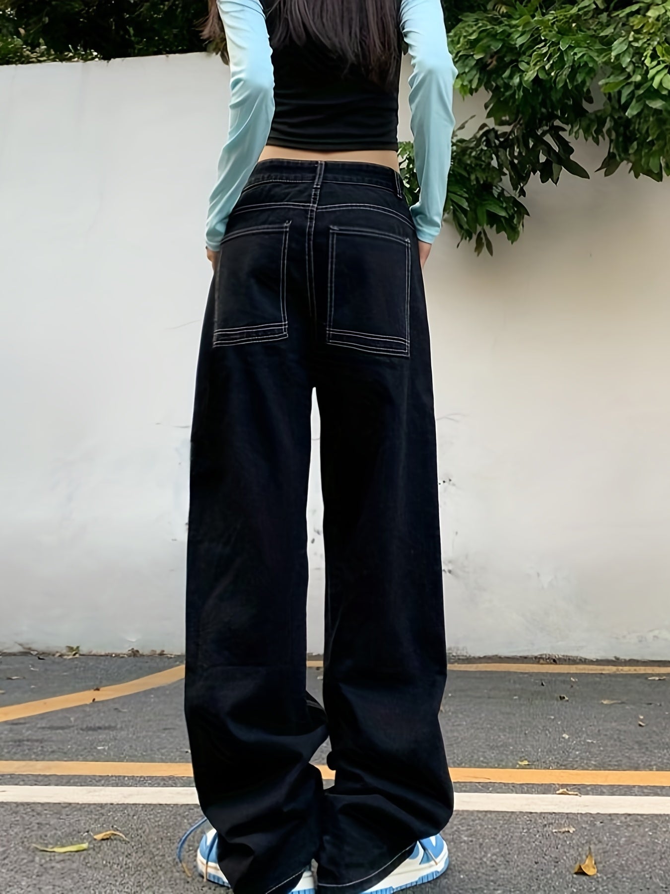 Star Flame Wide Leg Jeans Retro Loose Streetwear Denim Pants