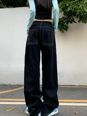 Star Flame Wide Leg Jeans Retro Loose Streetwear Denim Pants