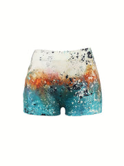 Letter & Sunflower Print Skinny Shorts for Women