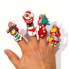 Christmas Ring Toys Children DIY Soft Rubber Rings Santa Deer Snowman Rings
