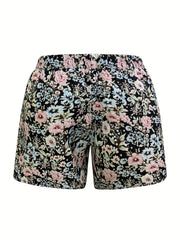 Boho Shorts Women's Plus Allover Floral Print Elastic High Rise Shorts